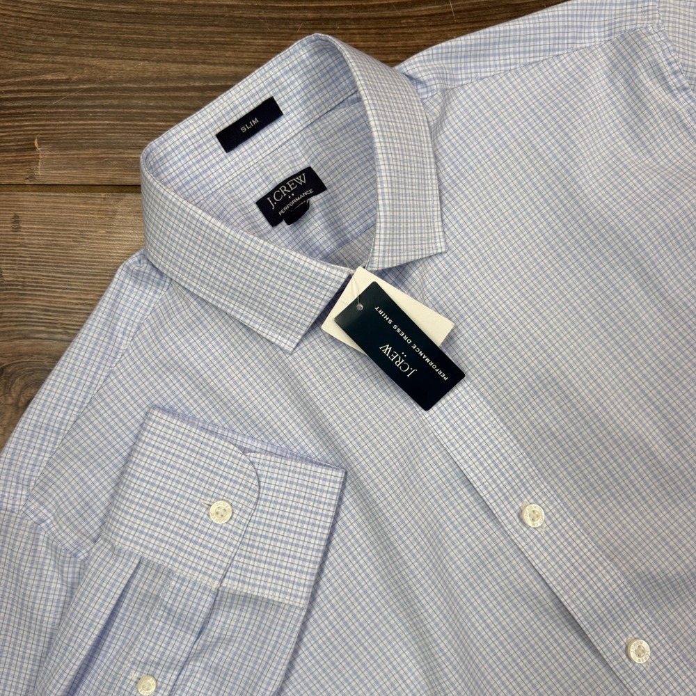 J.Crew Mens 15 32 Dress Shirt Blue Micro Check Performance Slim New